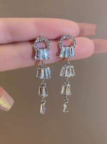 1 对优雅奢华水钻流苏耳坠耳环，独特设计女士日常/正式派对/舞会百搭耳环 - 銀色 - 查看 6