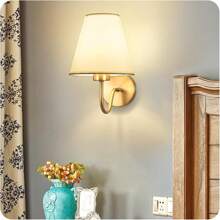 Juego de 2 lámparas de pared en color dorado/negro, lámpara de pared moderna y retro, con pantalla de tela, lámpara de pared para mesita de noche, adecuada para dormitorio, sala de estar y pasillo (excluyendo la fuente de luz)
