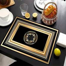 4/6pcs Light Luxury Black And Gold Pattern Composition Pattern Placemats, Gift Placemat, Party Decoration, Home Decorative Placemat, Comfortable Pattern Tabletop Decoration Placemat Coaster, Perfect Gift Placemat, Dinner Decoration Placemat, Perfect Home Decorative Placemat - Multicolor - View 7