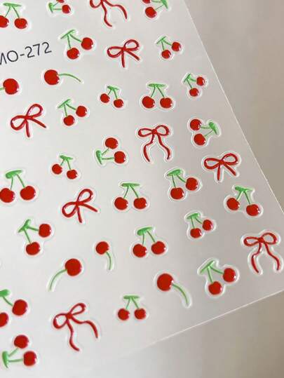 1pc Summer/ Spring Nail Art Sticker Nail Charm Cherry Nail Stickers Sliders For Nail Summer Self Adhesive Decal Decoration DIY Press On Nails Nail Supplies Press On Nails