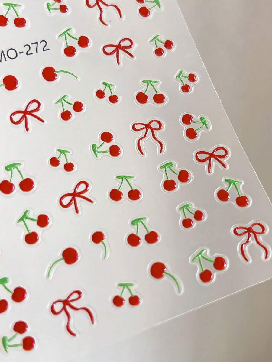 1 件夏季/春季美甲贴纸指甲饰品樱桃指甲贴纸指甲滑块夏季自粘贴花装饰 DIY 按压指甲美甲用品按压指甲 - 白色 - 查看 1