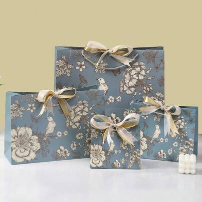 大号礼品袋，1 个带丝带的礼品袋，带提手的便携式纸质礼品袋，生日礼品袋，婚礼派对礼品袋