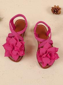 1 paire de sandales plates rouges pour tout-petits filles de grande taille avec des sangles à croisillons tricotés, décoration de pivoines en maille, bande élastique au talon, bout rond pour un usage quotidien, casual, fête, voyage, printemps/été 2025 nouveauté