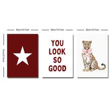 1/3 套时尚豹纹星形墙饰，粉色俏皮猎豹墙饰印花，你看起来真好，极简主义多巴胺装饰，无框墙饰 - 黑色 - 查看 6