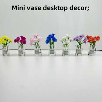 1 pièce Plante verte factice de 1,9 pouces, fleur artificielle, petit vase décoratif. Plante en pot miniature ornementale pour bureau, maison, salon. À coller ou à accrocher.