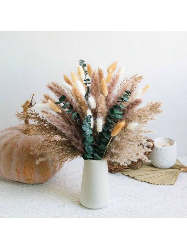 Ramo de flores secas de pasto pampa estilo bohemio - Adecuado para bodas, decoración del hogar y celebraciones festivas - Navidad, Halloween, festivales, graduación, regalos del Día de San Valentín, etc. Florero de cumpleaños Decoración de habitación Florero de vidrio