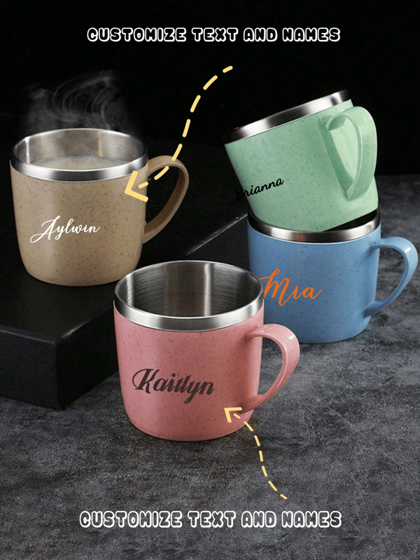 1pc Personalized Kids Drinking Cup - Stainless Steel Double Wall Insulated Breakfast Cup With Handle, Suitable For Milk And Drinks 200ml/7OZ Small Cup, Multi-Line Text Customization For School, Custom, Personalized, Unique, Ideal Gifts For Him, For Anniversaries, For Valentine's Day, For Mother's Day, For Birthdays, For Father's Day, For Graduation, For Weddings, For Housewarming