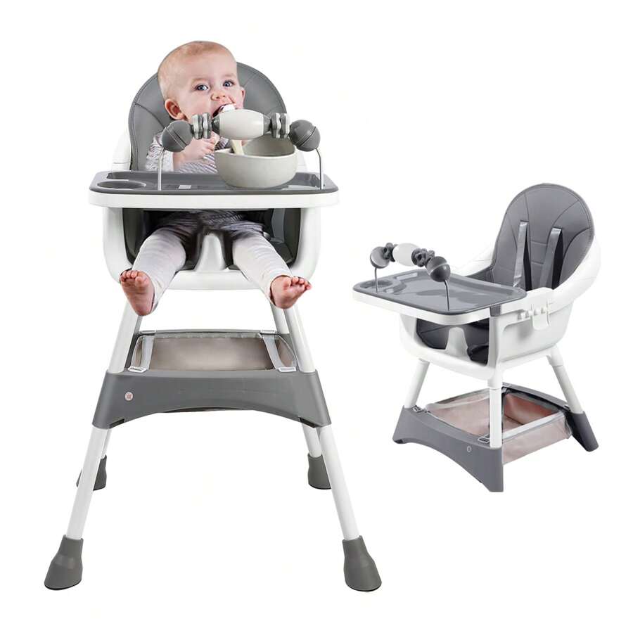 Ubravoo Baby High Chair, Height Adjustable - Convertible High/Low Chair,With Detachable Tray Belt Footrest And Toy Rack,Growing From 6 - 36 Months Baby Chair - Grey - View 1