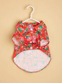 1pc Floral Pattern Pet Shirt, Beachwear Style, Polyester Pet Clothes Suitable For Cats & Dogs - Multicolor - View 3