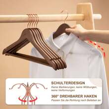 Blauesmeer Wooden Coat Hangers 32 Pieces Wooden Coat Hangers Walnut Wooden Hangers Walnut Wooden Coat Hangers Wooden Coat Hangers Stable Coat Hangers Rotatable 44.5cm Wide, With Notch, Rose Gold Hook - 胡桃色 (32Pack) - 查看 5