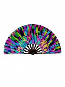 1 Peça Leque de Mão Grande de UV para Festa de Música de Carnaval, Show e Presente, Leque de Mão Dobrável de Luz UV para Presente, Festival de Música, Carnaval, Fantasia Arco-íris, Festa de Disco, Festa Neon, Suprimentos de Decoração de Festa Luminosa