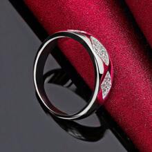 925纯银AAA级三颗锆石戒指，女士时尚婚礼订婚派对礼物首饰 - 銀色 - 查看 3