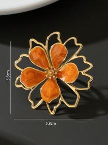 1 件个性化镂空双层橙油滴花五瓣戒指，女士适用（无礼盒） - 橘色 - 查看 5