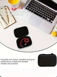 1/2 件波西米亚风格 EVA 耳机盒 - 紧凑型旅行收纳盒，可收纳耳机、充电器、电缆等，配有拉链封口、便携包支架、小袋、电子收纳盒、SD 卡、珠宝盒 - 彩色 - 查看 9