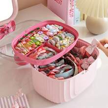 1pc Small 2-Layer Plastic Storage Box, Cute Handheld Video Organizer Box With Cover, Double-Layer Children's Jewelry & Hair Clip Organizer Box, Cartoon Bow-Knot Compartment Jewelry Box, Sewing Box, Gender Reveal Party, Perfect For Birthdays, Weddings, Parties, The Perfect Gift For Colleagues, Friends, And Family, Back To School