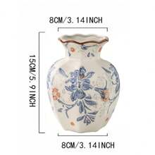 One Hand-Painted Blue And White Ceramic Vase In Vintage-Style For Flowers, Suitable For Living Room, Bedroom, Balcony Decoration, For Dried Flowers, Artificial Flowers & As An Ornament,Home Decor,Flower Vase,Centerpiece,Table Decor Rama Decoration Rama Gifts Birthday Graduation Room Decor Glass Vase
