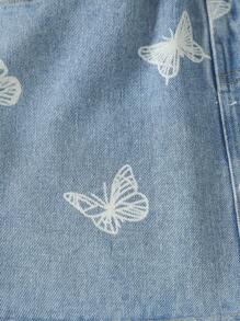 Tween Girls Casual Everyday Outdoor Versatile Butterfly Print Denim Mini Skirt - Blue - View 4