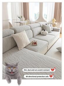 1pc Plush Sherpa Jacquard Anti-Slip Sofa Seat Cushion Cover, Soft & Skin-Friendly, Modern Minimalist Style, Pet-Friendly, Scratch-Resistant, Fits L-Shaped Combination Sofa & 1/2/3/4 Seat Sofa (Sold Individually) - Light Grey - View 10