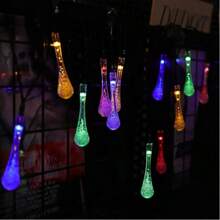 1 pieza Luces de cadena LED con forma de gota de agua solares, impermeables, con efecto de parpadeo de estrellas, para decoración navideña, otoñal, para interiores y exteriores