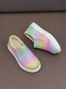 1 Pair Kids Casual Rainbow Glitter Slip-On Flat Shoes For Girls - Multicolor - View 2
