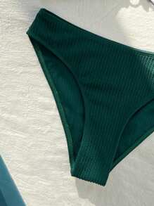 Swim Modern Women's Elegant Spaghetti Strap Bikini Set With Solid Color Strap Texture For Summer Beach