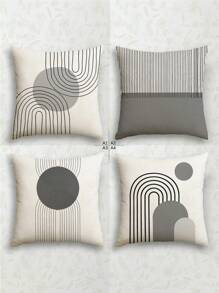 4 piezas Fundas de cojín decorativas modernas con diseño geométrico de lino, con cremallera oculta, lavables, diseño de línea minimalista, para sofá, sala de estar, dormitorio, sin relleno de cojín incluido