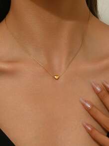 1pc Miniature Cute Heart Shaped Stainless Steel Pendant Necklace With 26 Capital Letters, Suitable For Women's Everyday Wear Or As A Couple's Necklace - Yellow Gold - View 21