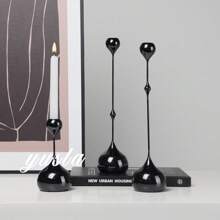 3 件套现代简约金属烛台 - 黑色、金色和镀铬饰面 | 优雅的泪珠设计，适用于婚礼装饰、餐桌、烛光晚餐、家居装饰、节日、圣诞节、开斋节礼物