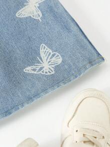 Tween Girls Casual Everyday Outdoor Versatile Butterfly Print Denim Mini Skirt - Blue - View 5