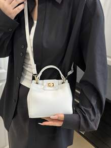 新款时尚休闲按扣锁手提包，适合聚会、郊游、购物和日常使用，可容纳硬币、手机，也可作为办公室女士、大学生、女士、优雅的工作包 - 白色 - 查看 4