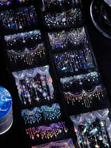 1 Cuộn (1 Mét) PET Holographic Shell Shiny Bạc Laser Ren Bướm Hạt Rèm Băng, Trang Trí Tự Làm Cho Sổ Lưu Niệm, Nhật Ký, Mẫu Cắt Trở Lại Trường Học - Một cỡ - Xem 1