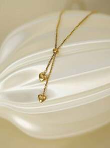1pc Stainless Steel Necklace For Women, Heart & Tassel Pendant, Simple Choker Necklace - Yellow Gold - View 6