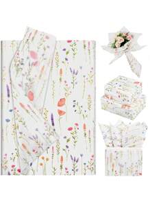 20pcs/10pcs Assorted Color Lavender Floral Wrapping Paper, Floral Packing Paper - For Gift Wrapping, Bouquet Packaging And DIY Projects, Suitable For Birthday, Party And Wedding Decoration, Spring, Bouquet Packaging, Arts And Crafts, DIY, Packaging Bags, And Versatile Decorative Paper For Gift Bag Fillings And Wedding Decoration. - Multicolor - View 2