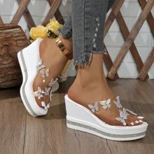 Bohemian Platform Wedge Transparent Rhinestone High Heel Sandals, Casual Versatile Fashion For Summer