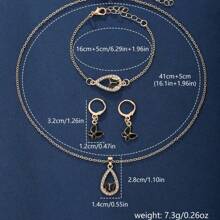 4pcs/Set Women's Fashion Quartz Watch With Rhinestones + Black Butterfly Jewelry Set - Black - View 4