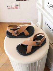 صنادل بنية للأولاد الأطفال، صنادل بيضاء بسيطة للأطفال الصغار، صيفية