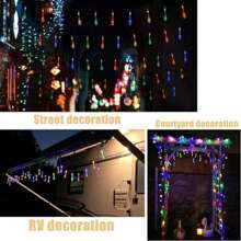 1 pieza Luces de cadena LED con forma de gota de agua solares, impermeables, con efecto de parpadeo de estrellas, para decoración navideña, otoñal, para interiores y exteriores