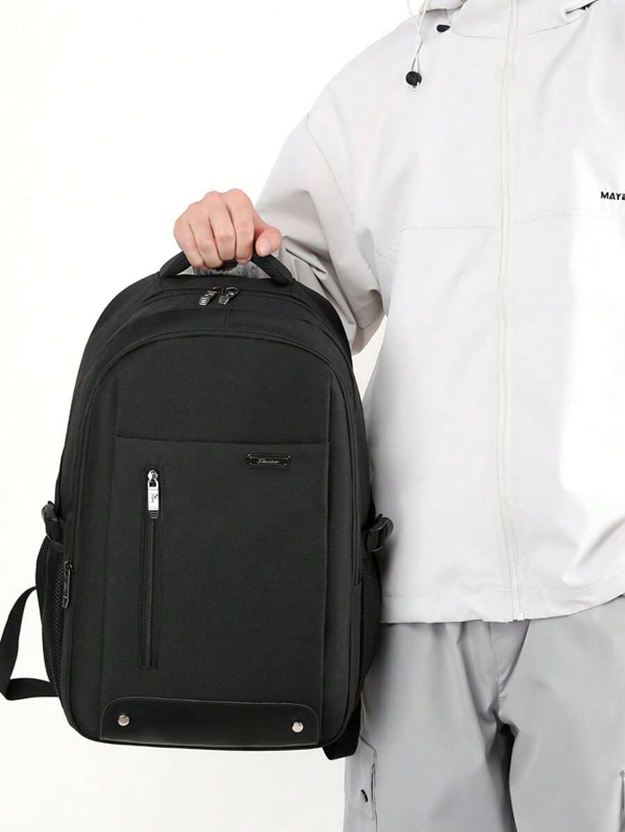 Large Capacity Stylish Simple Laptop Backpack For Men, Versatile Casual Travel Bag - Black - View 1
