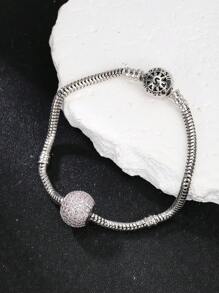 1pc Basic Round Full-Rhinestone Cubic Zirconia Beaded S925 Sterling Silver Love Dream Series Fashion Women DIY Bracelet, Suitable For Daily Wear And Festivals, Creative Hollow Beads Charm, Delicate Jewelry Gift For Lover, Family And Friends