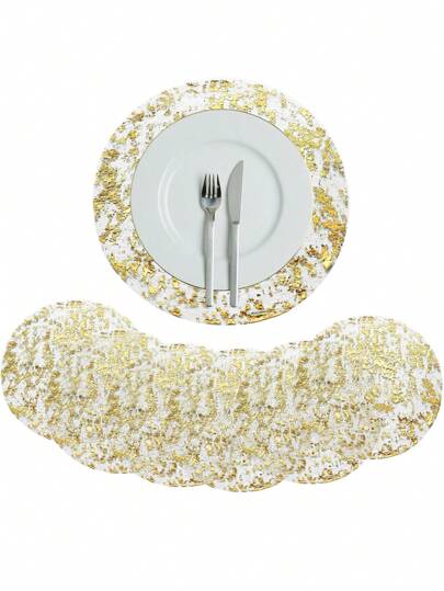 100pcs/Pack Disposable Round Gold Placemats, 13 Inch Shiny Foil Metallic Gold Mesh Placemats, Suitable For Home Decoration, Party, Wedding, Christmas, Thanksgiving, Valentine Dining Table Centerpiece
