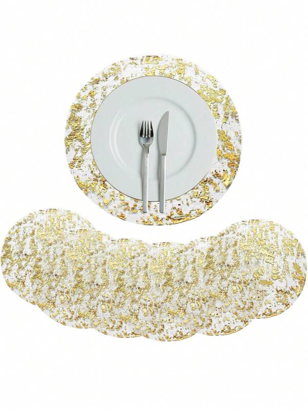 100 piezas/Paquete Manteles desechables redondos dorados, Manteles metálicos dorados brillantes de malla de 13 pulgadas, Apropiados para decoración del hogar, fiesta, boda, Navidad, Acción de Gracias, centro de mesa de comedor de San Valentín