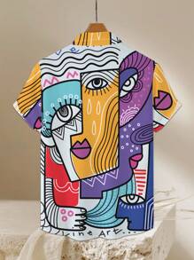 Men's Casual Short Sleeve Shirt With Shark & Holiday Pattern Print, Summer - Multicolor - View 3