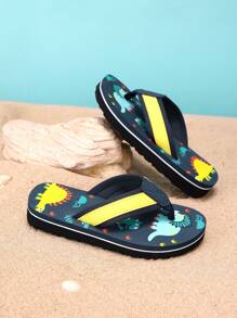 1 Pair Kids Boys' Cute Cartoon Dinosaur Comfortable Casual Home Flip Flops, Blue, Suitable For Summer