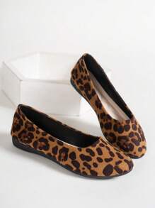 Women's Comfortable Slip-On Flat Loafers, Leopard Print Casual Shoes For Spring/Autumn, Work & Fashion,Ballet Flats - Leopard - View 3