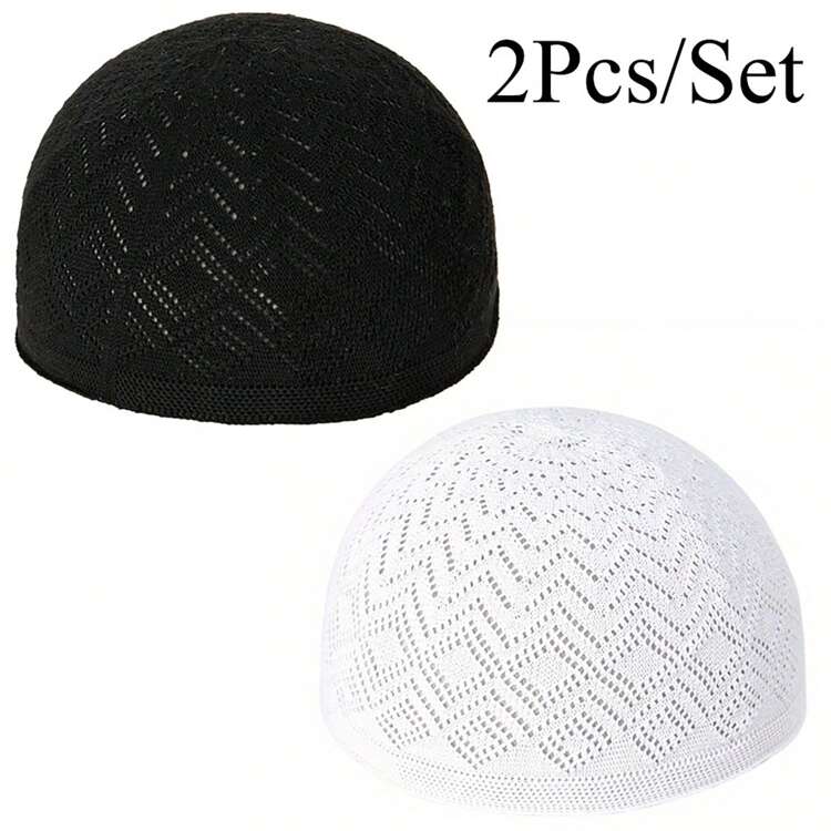 2件套男士穆斯林针织透气库菲帽中东祈祷帽阿拉伯传统头饰斋月庆祝帽 - 2PCS - 查看 4