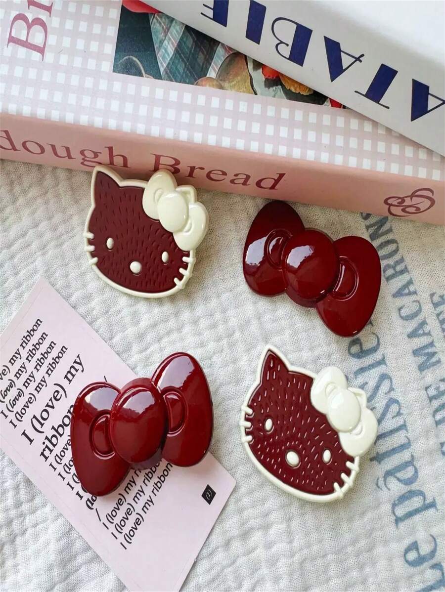 1 Piece Set / 2 Pieces Set Ladies Red Butterfly Machine Kitty Cat Pattern Design Sweet And Cute Fringe Clip Side Hairpin Suitable For Everyday Wear - Multicolor - View 1