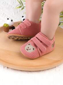 1 双幼儿男孩/女孩卡通熊钩环设计运动平底鞋，防滑婴儿学步鞋，适合 0-1 岁，春/秋/冬