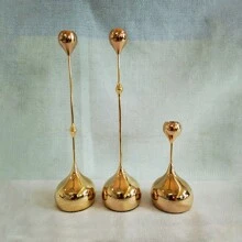 3 件套现代简约金属烛台 - 黑色、金色和镀铬饰面 | 优雅的泪珠设计，适用于婚礼装饰、餐桌、烛光晚餐、家居装饰、节日、圣诞节、开斋节礼物