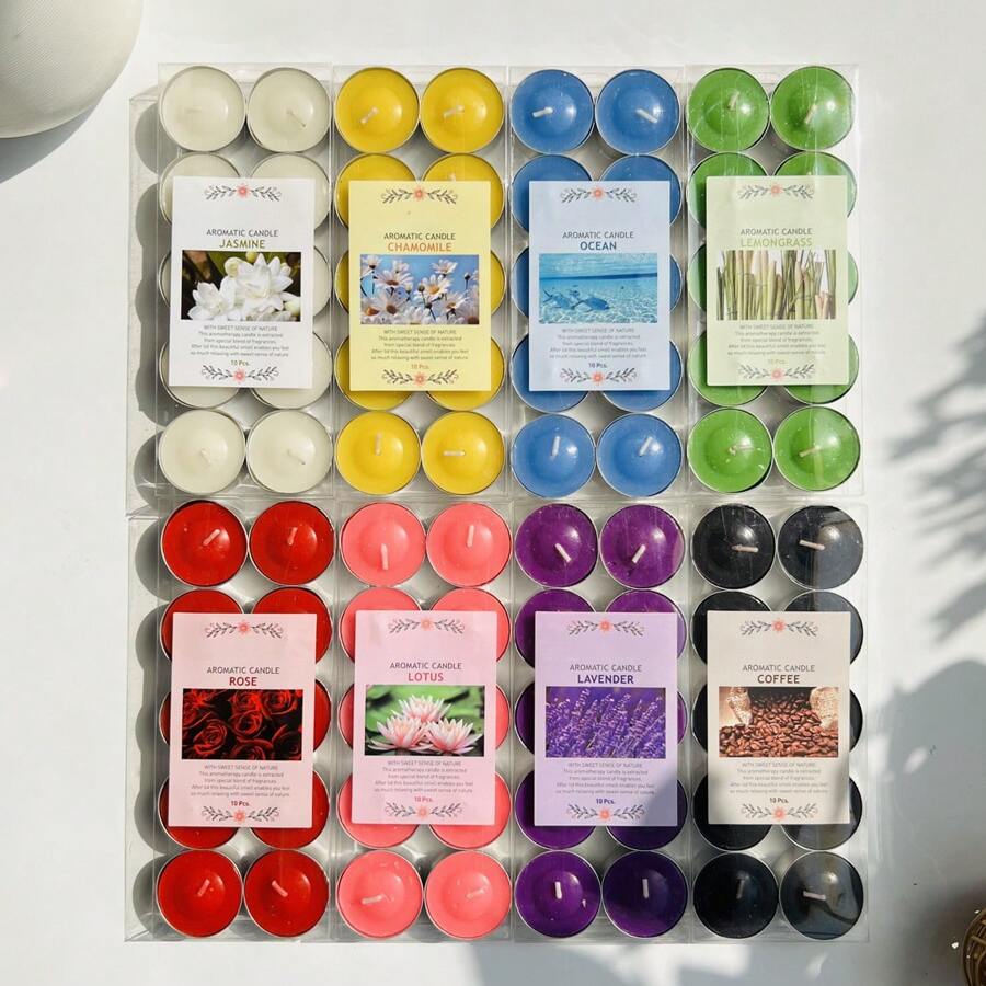 10pcs Aromatherapy Tealight Candle, 0,59 Inch/1.5cm, Bottom Diameter 3cm, 3-4 Hours Burning Time, Dripless, Paraffin Wax Tealights For Home, Romantic Decoration, Pool, , Wedding And Emergency