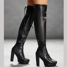 Over-The-Knee Boots With Platform Heel Fashion - màu đen - Xem 4